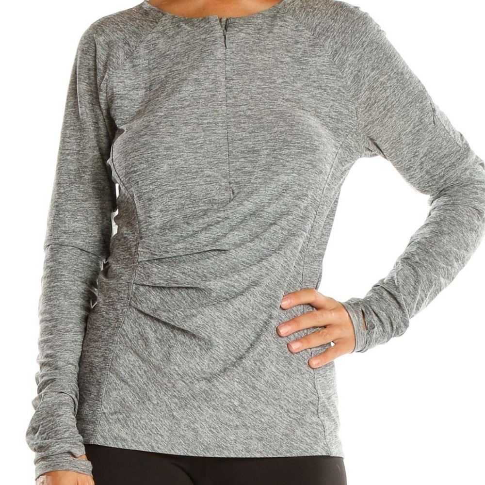 Athleta Pacifica Grey Zip Front Long Sleeve Top Size Large